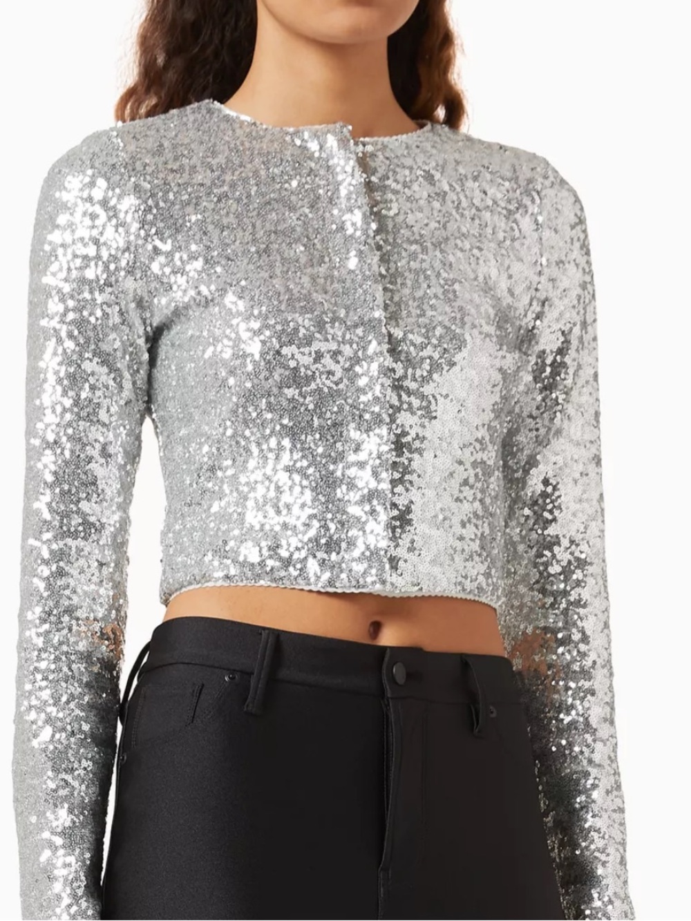 Good American Silver Sequin Long-Sleeve Crop Top - Women
